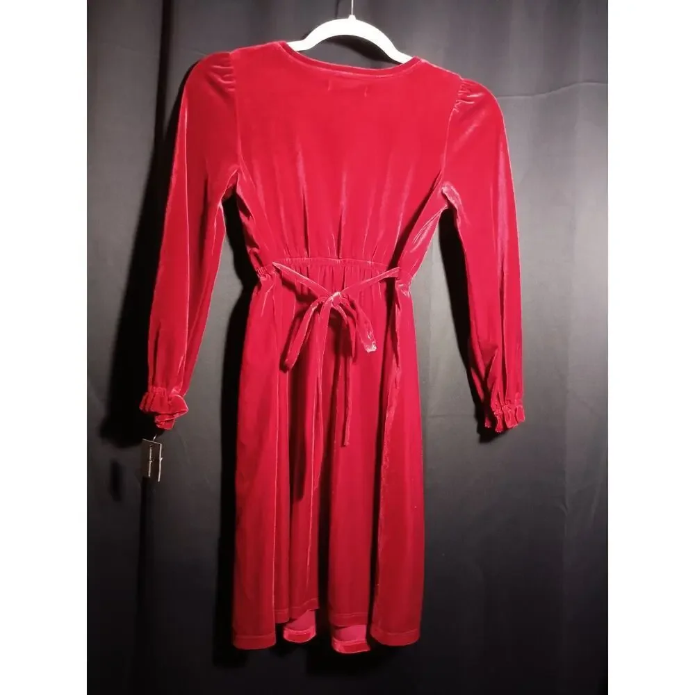 INC Red Velour Toddler Girl’s Dress 10/12 – Self-Tie Waist, Long Sleeve Holiday